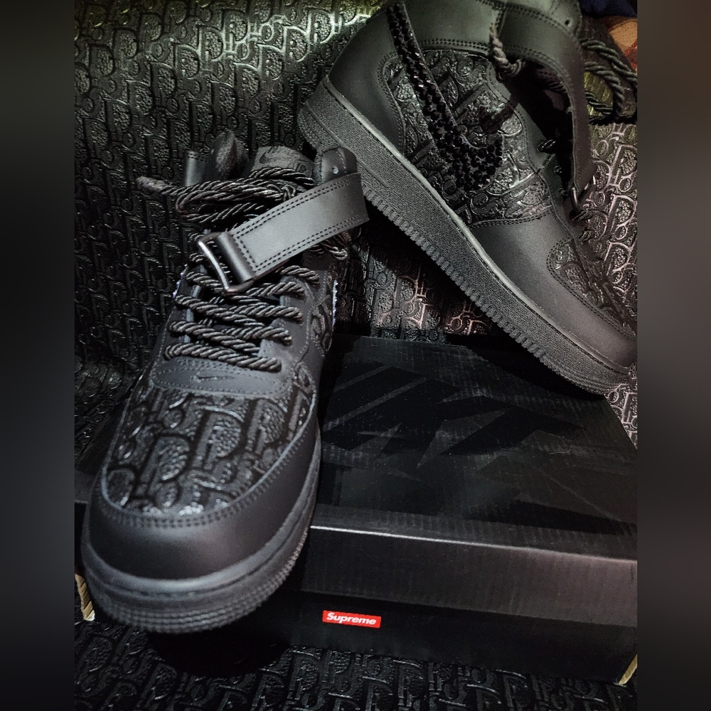 NWB Custom Supreme  AF1'S with Dior & Black Stones. 10.5